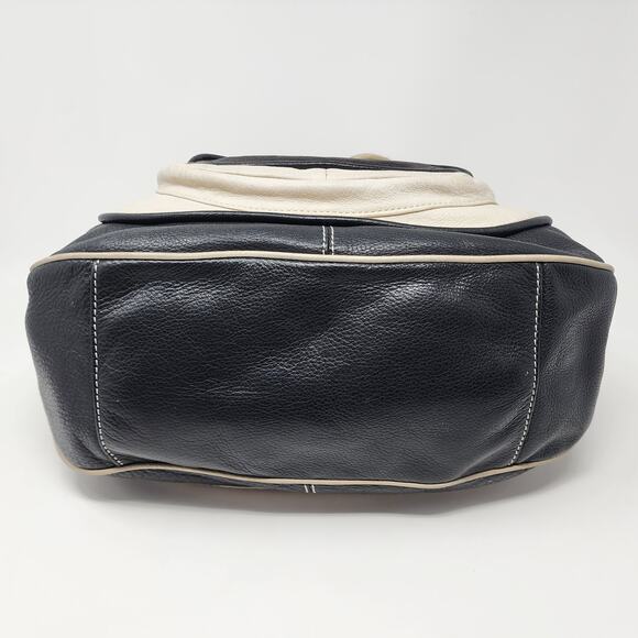 B. Makowsky Large Shoulder Bag Copenhagen Leather Mixed Media Beige Black Cream - Picture 6 of 11